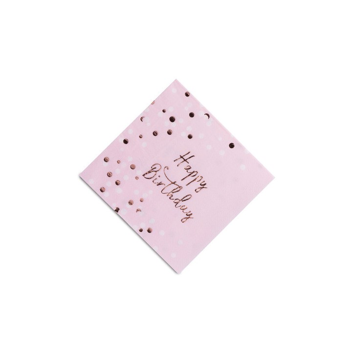 16 Serviettes Happy birthday et confettis rose gold - Anniversaire