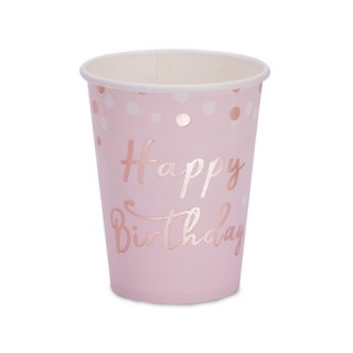 8 Gobelets carton Happy birthday et confettis rose gold - Anniversaire