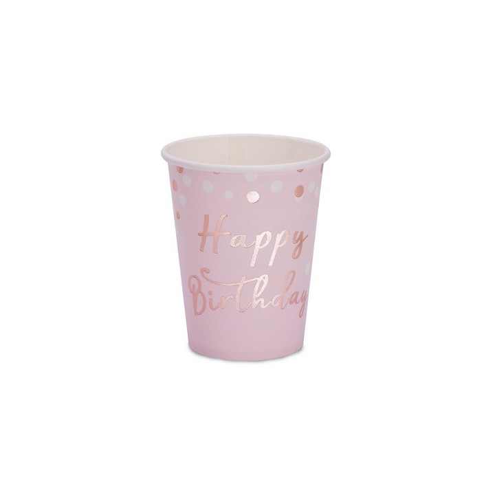 8 Gobelets carton Happy birthday et confettis rose gold - Anniversaire