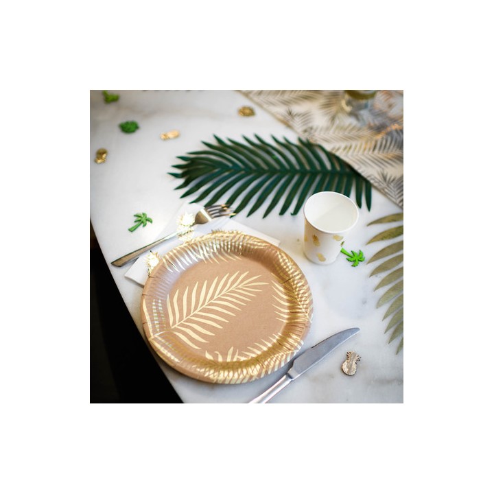 8 Assiettes carton kraft palmier or - Articles de fête