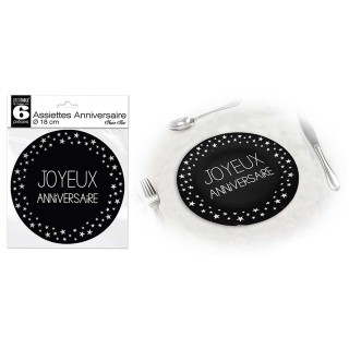 Assiettes carton PM Joyeux anniversaire noir - La table - articles de fête