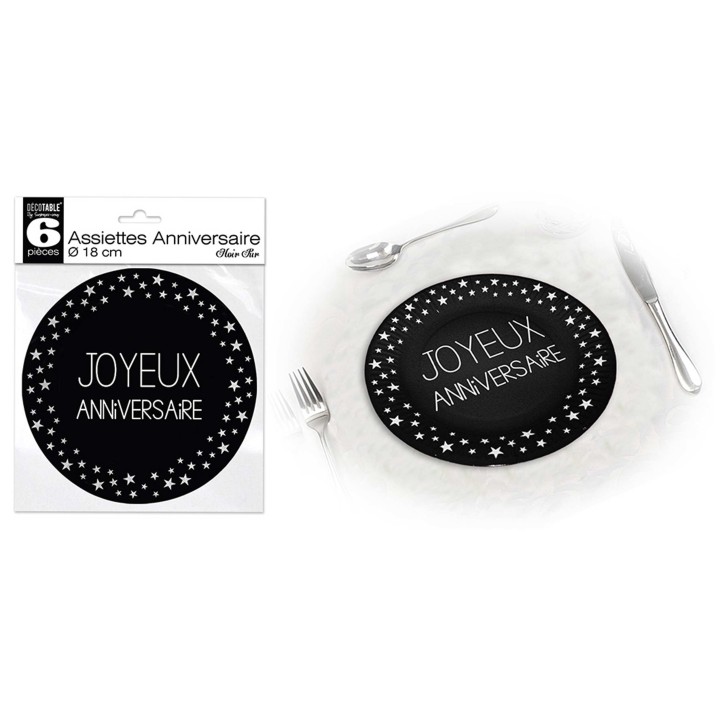 Assiettes carton PM Joyeux anniversaire noir - La table - articles de fête