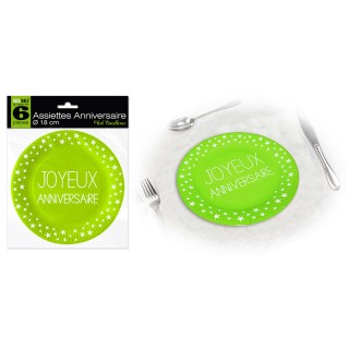 Assiettes carton PM Joyeux anniversaire vert - La table - articles de fête