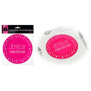 Assiettes carton GM Joyeux anniversaire fuschia - La table - articles de fête