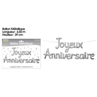 Ballon métallique joyeux anniversaire argent