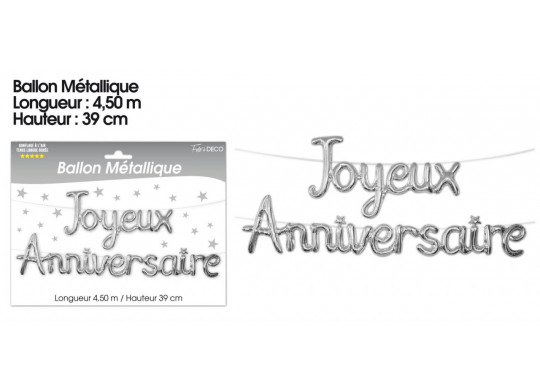 Ballon métallique joyeux anniversaire argent