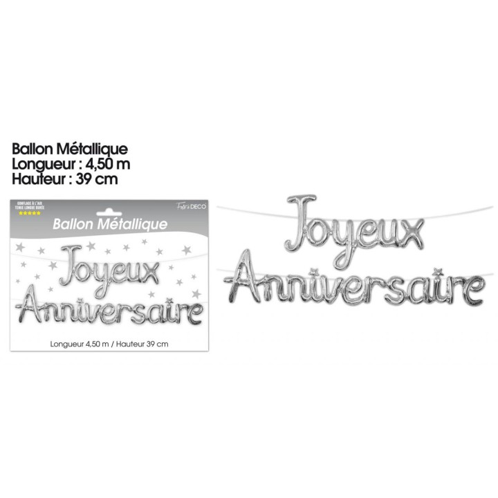 Ballon métallique joyeux anniversaire argent