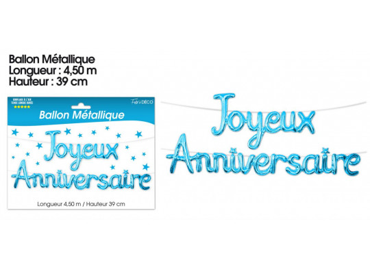 Ballon métallique joyeux anniversaire turquoise