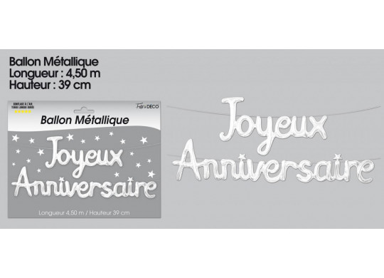 Ballon métallique joyeux anniversaire blanc