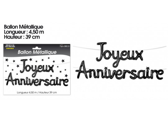 Ballon métallique joyeux anniversaire noir