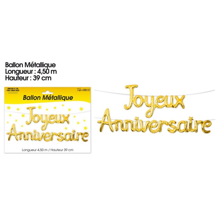 Ballon métallique joyeux anniversaire or