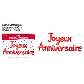 Ballon métallique joyeux anniversaire rouge