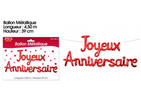 Ballon métallique joyeux anniversaire rouge