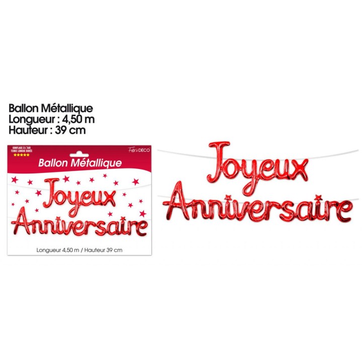 Ballon métallique joyeux anniversaire rouge