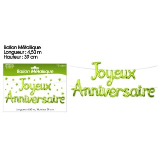 Ballon métallique joyeux anniversaire vert