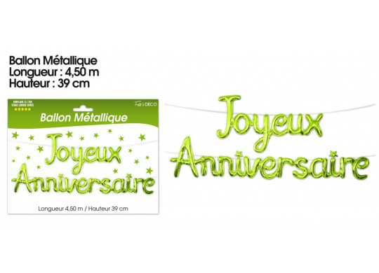 Ballon métallique Joyeux Anniversaire vert - Article de fête