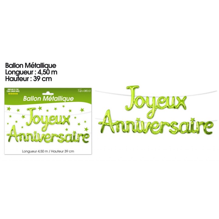 Ballon métallique joyeux anniversaire vert