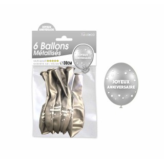 Ballons joyeux anniversaire argent