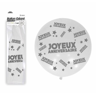 Ballon géant Joyeux anniversaire blanc