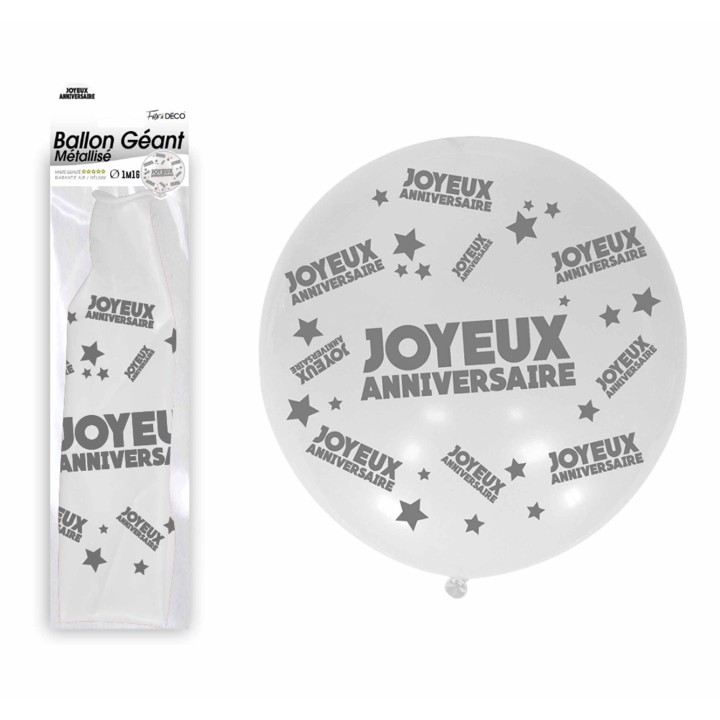 Ballon géant Joyeux anniversaire blanc
