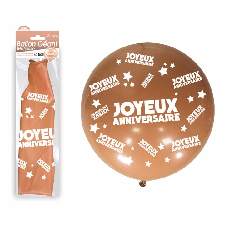 Ballon géant Joyeux anniversaire cuivre