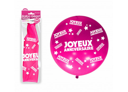 Ballon géant Joyeux anniversaire fuschia