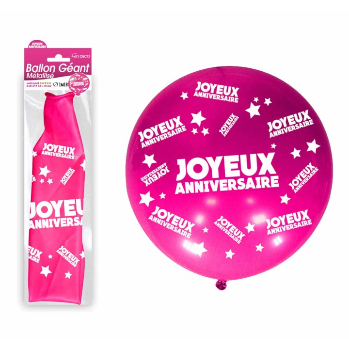 Ballon géant Joyeux anniversaire fuschia