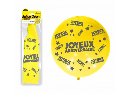 Ballon géant Joyeux anniversaire jaune