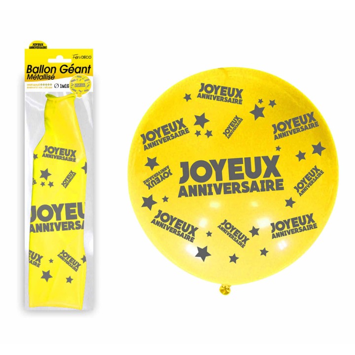 Ballon géant Joyeux anniversaire jaune
