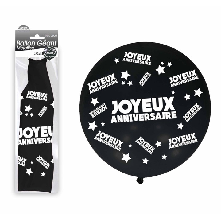 Ballon géant Joyeux anniversaire noir